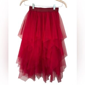 Red Layered Tulle Skirt